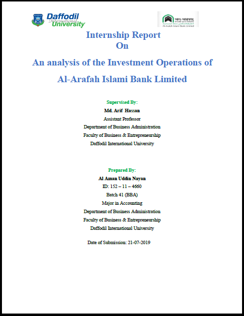 Cover Page of Al-Arafah Islamic Bank ltd.
